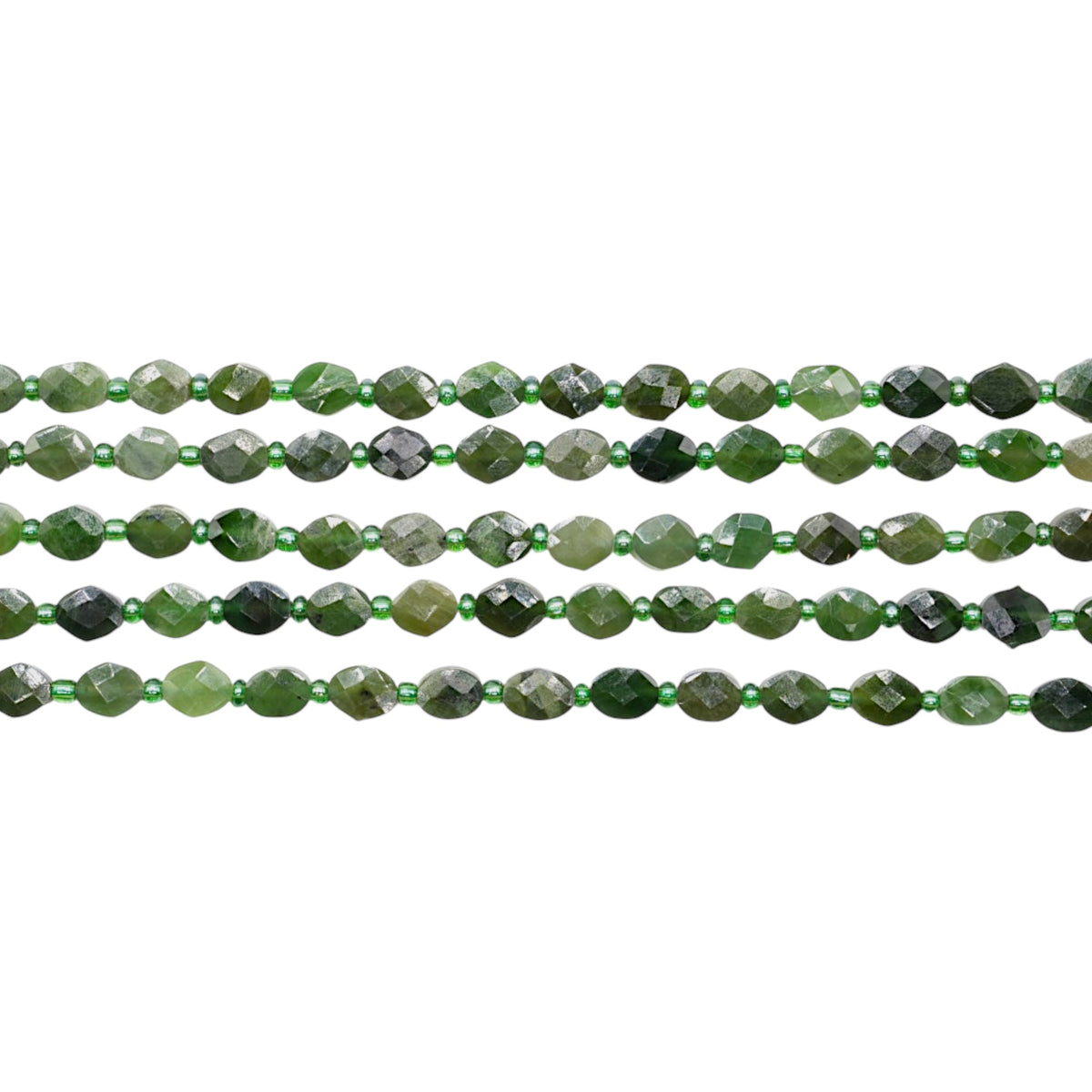 Fil de Jade nephrite ovale plat facetté 7x8 mm
