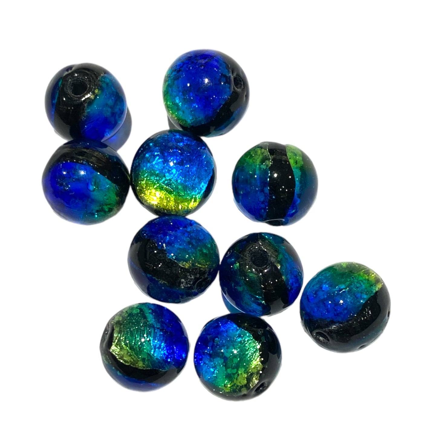 10 perles de verre phosphorescente jaune vert bleu #22 - Foliesbijoux