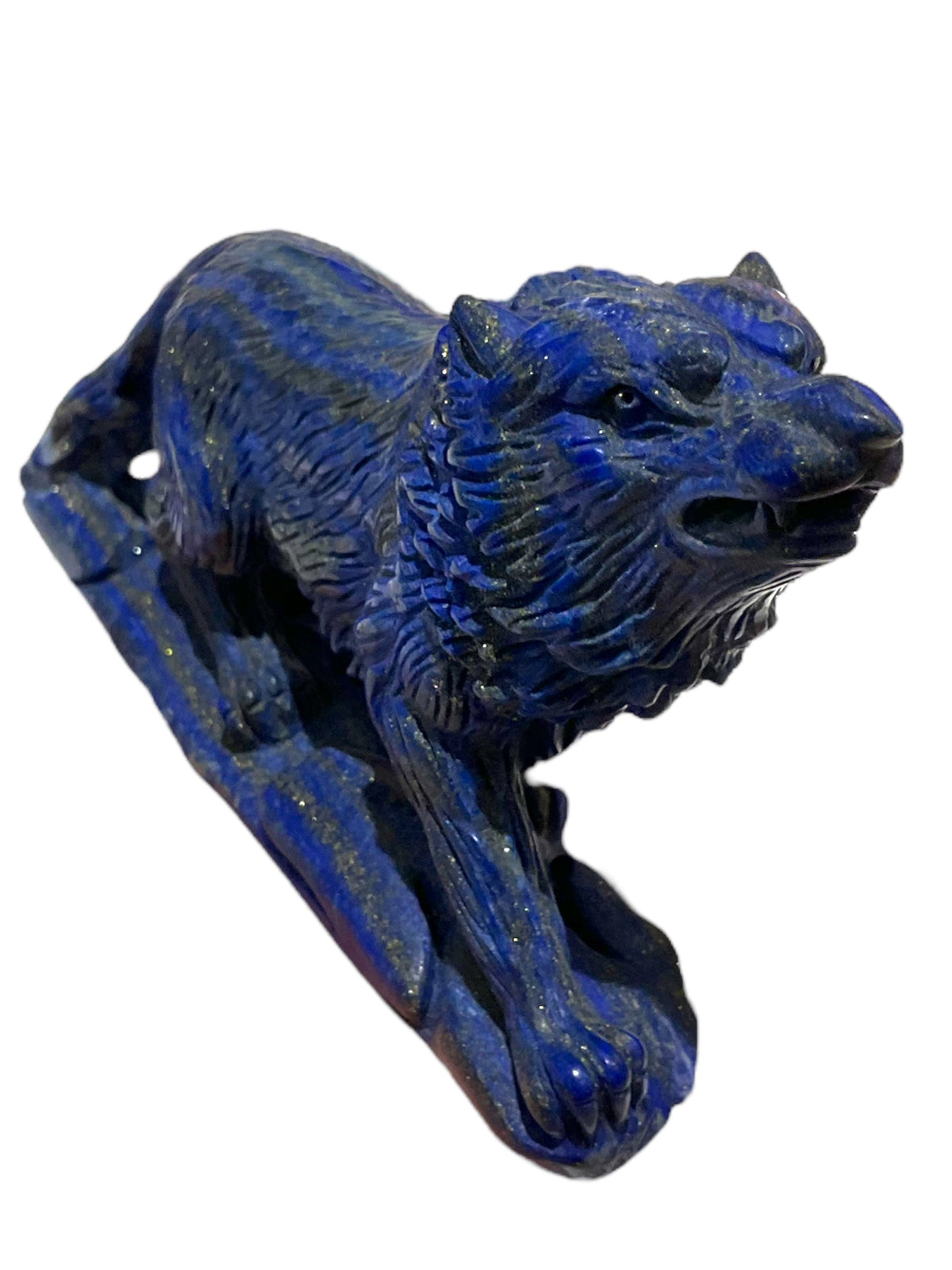 Figurine Loup en Lapis-lazuli pièce unique 17x9x4 cm - Foliesbijoux