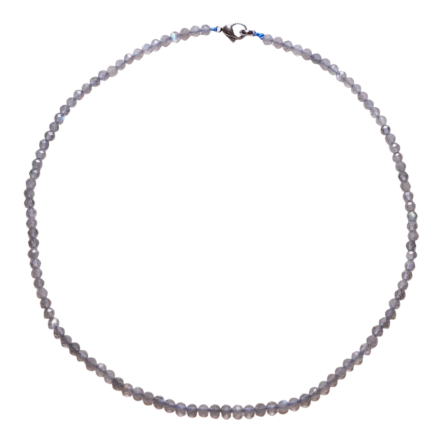 Collier en Labradorite perle facettée 4 mm acier inoxydable argenté - Foliesbijoux