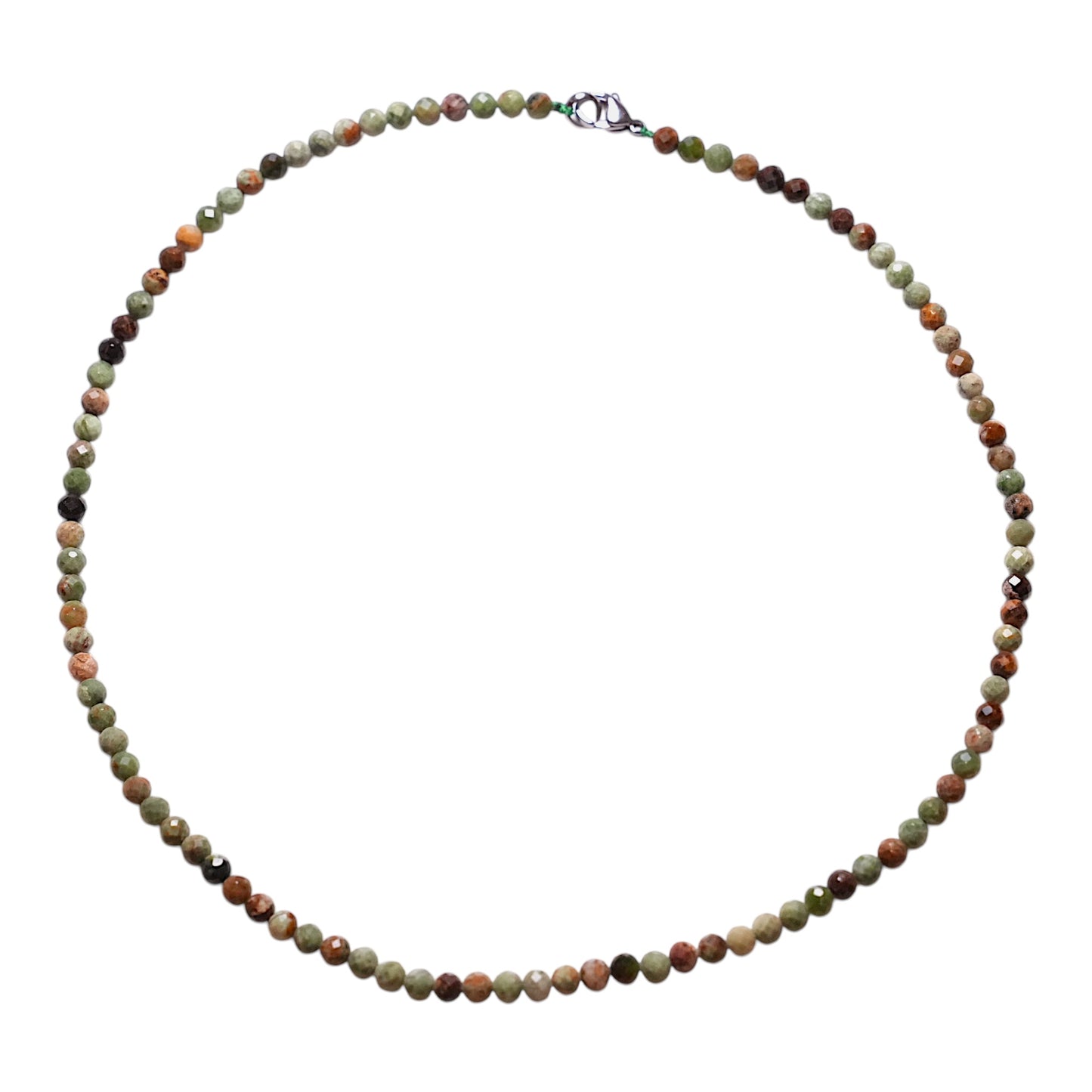 Collier en Unakite perle facettée 4 mm acier inoxydable argenté - Foliesbijoux