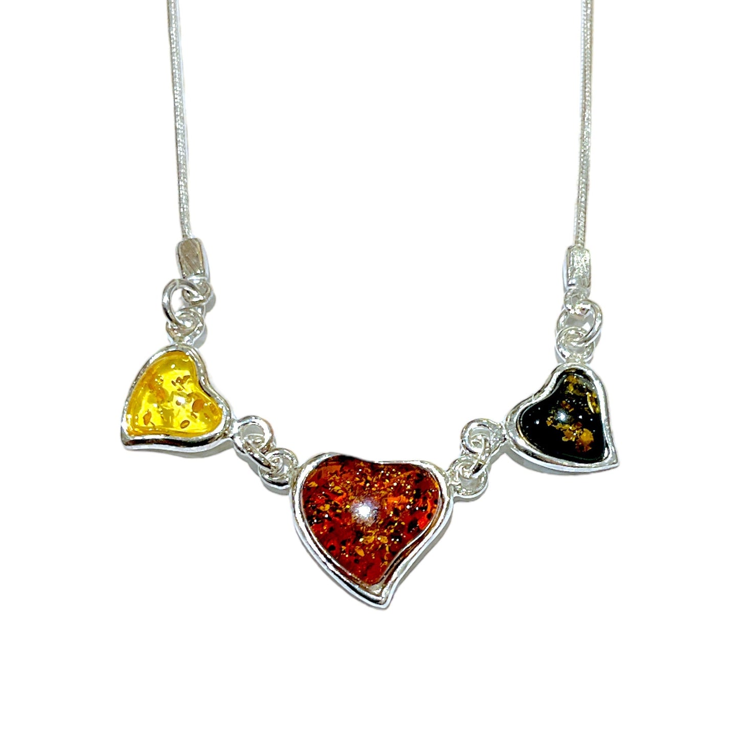 Collier ambre & argent forme cœur - Foliesbijoux