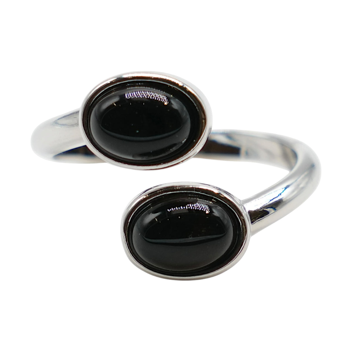 Bague DUO en laiton rhodié & pierre naturelle dorée (Réglable)