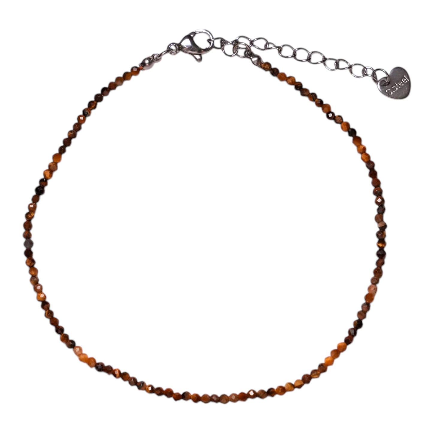 Bracelet/chaine de cheville œil de tigre perle facetté 2-3 mm avec fermoir acier inoxydable (référence 9) - Foliesbijoux