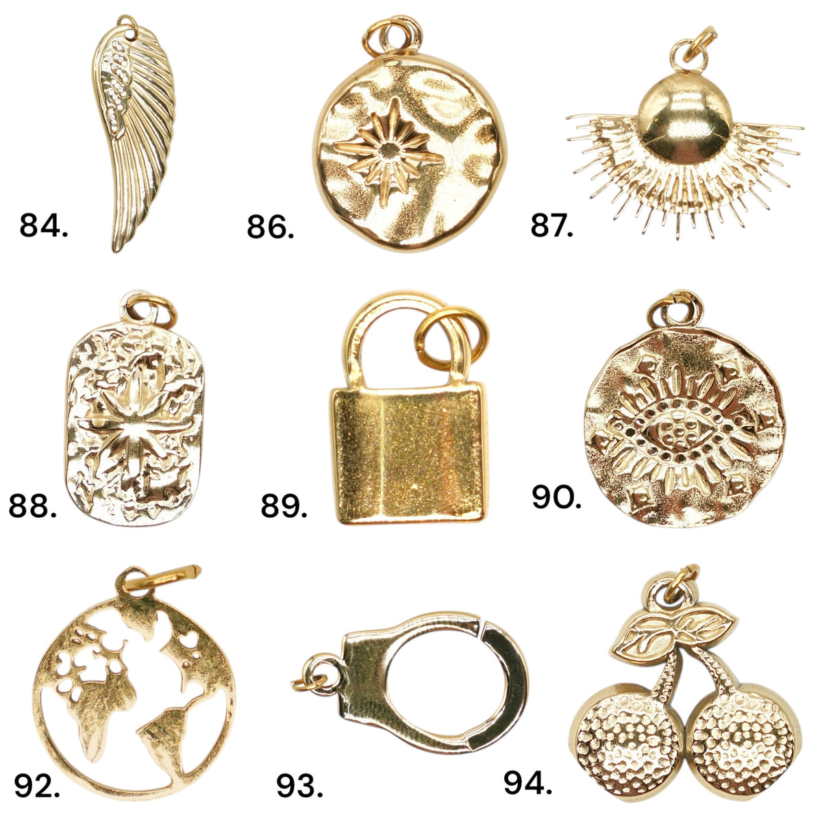 5 Breloques/Pendentifs en acier inoxydable dorée (11 modèles disponible)