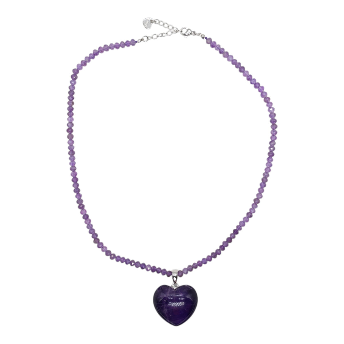 Collier facetté avec pendentif Améthyste forme cœur acier inoxydable argenté