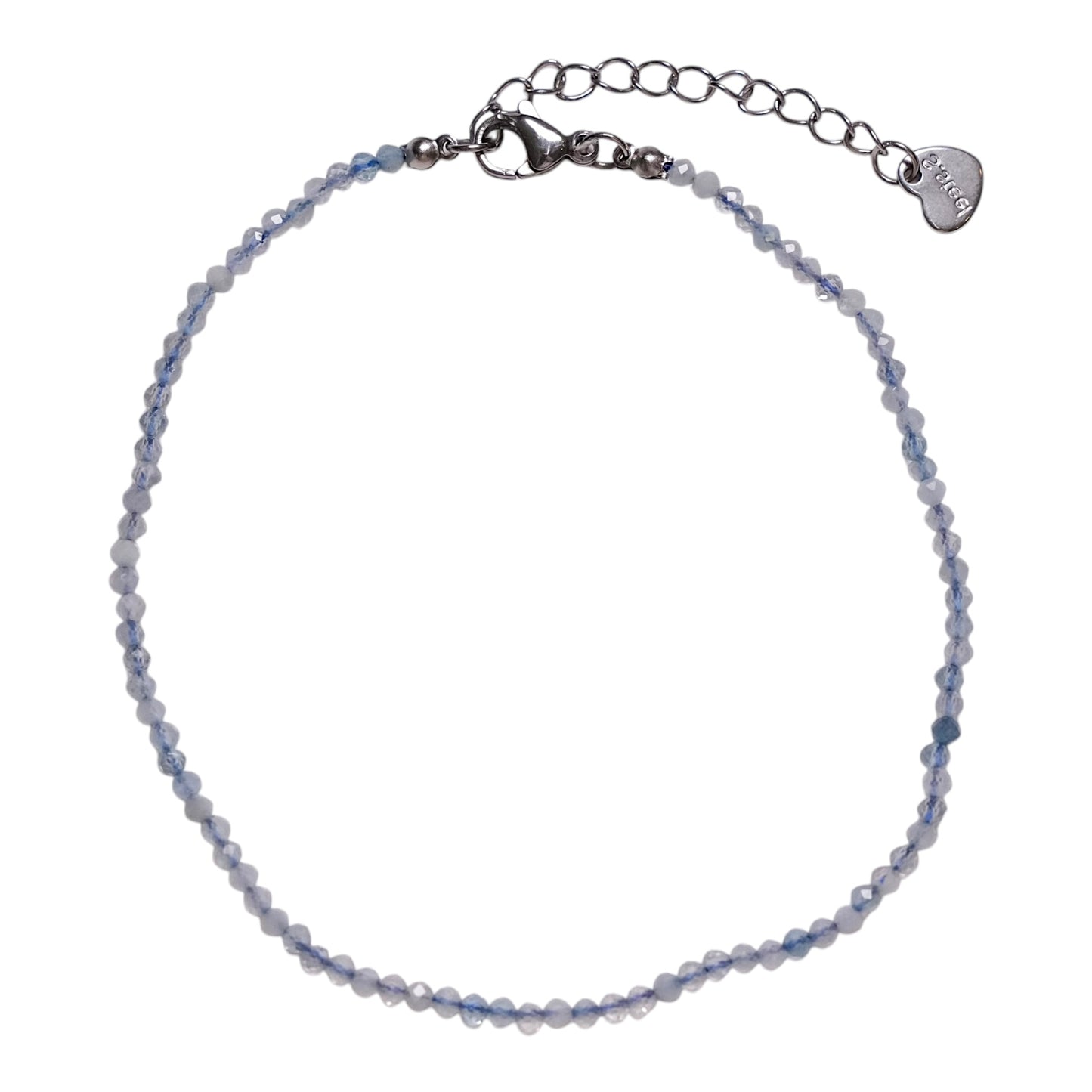 Bracelet/chaine de cheville Aiguë marine perle facetté 2-3 mm avec fermoir acier inoxydable (référence 4) - Foliesbijoux