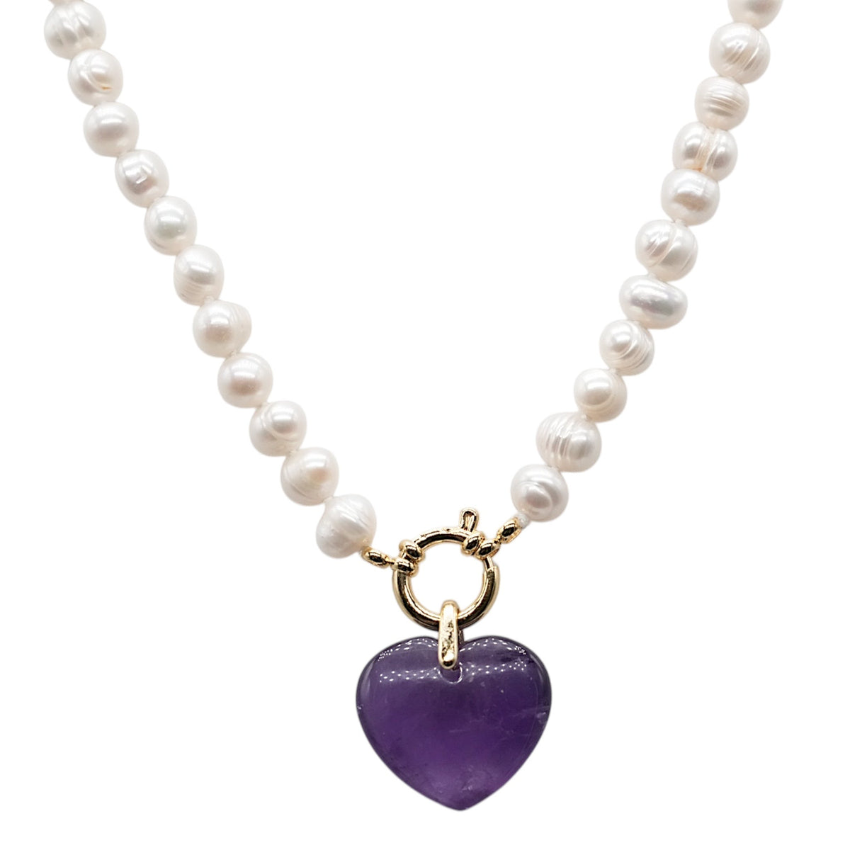 Spécial St-Valentin - Collier perle d’eau douce 8-9 mm avec pendentif forme coeur (bélière doré) (20 pierres disponible) - Foliesbijoux