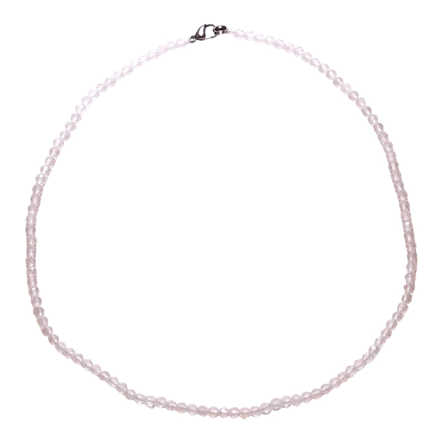 Collier en Cristal de roche perle facettée 4 mm acier inoxydable argenté - Foliesbijoux