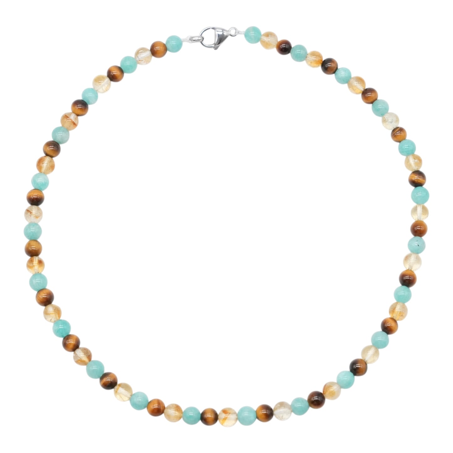 Collier Confiance en soi AA avec fermoir acier inoxydable — Citrine chauffée , Amazonite & Oeil de tigre (numéro 3) - Foliesbijoux