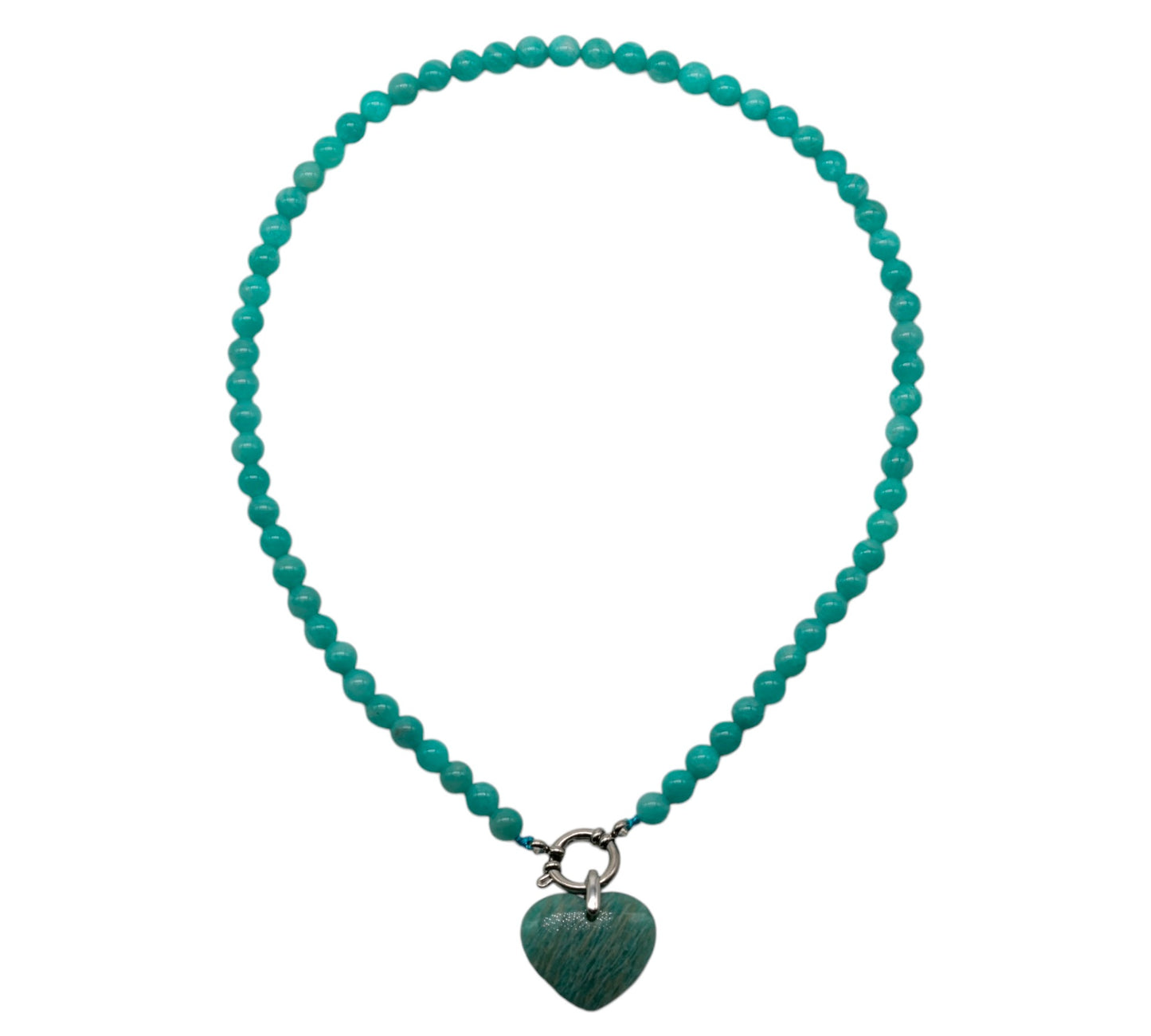 Collier boule en Amazonite du Perou A attache bouée en acier doré avec pendentif coeur - Foliesbijoux