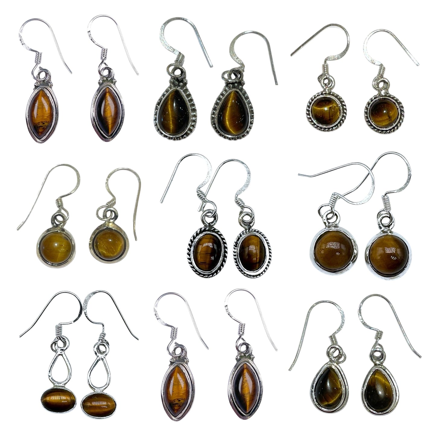 Boucle d'oreille en Argent 925 et Oeil de tigre modèle aléatoire - Foliesbijoux