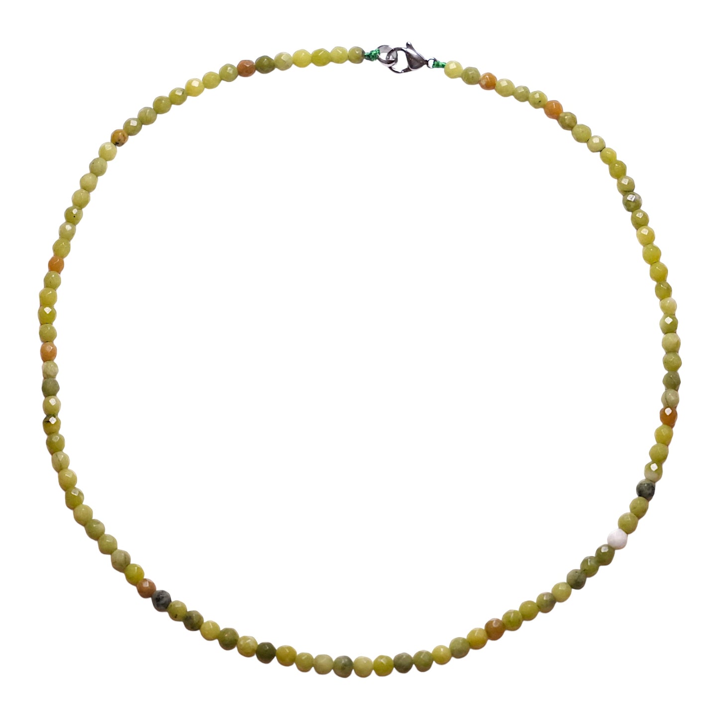 Collier en Jade de Thaïlande perle facettée 4 mm acier inoxydable argenté - Foliesbijoux