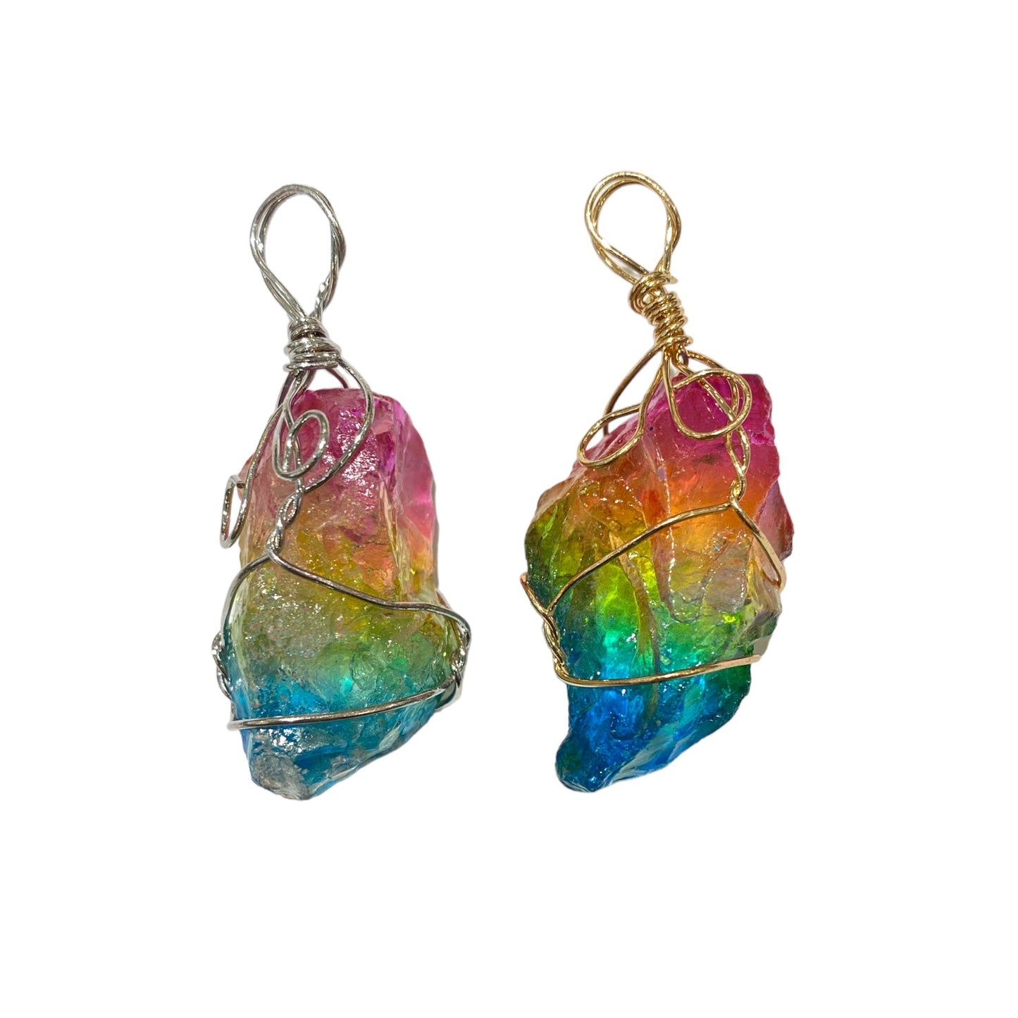 Pendentif cristal aqua aura - Foliesbijoux