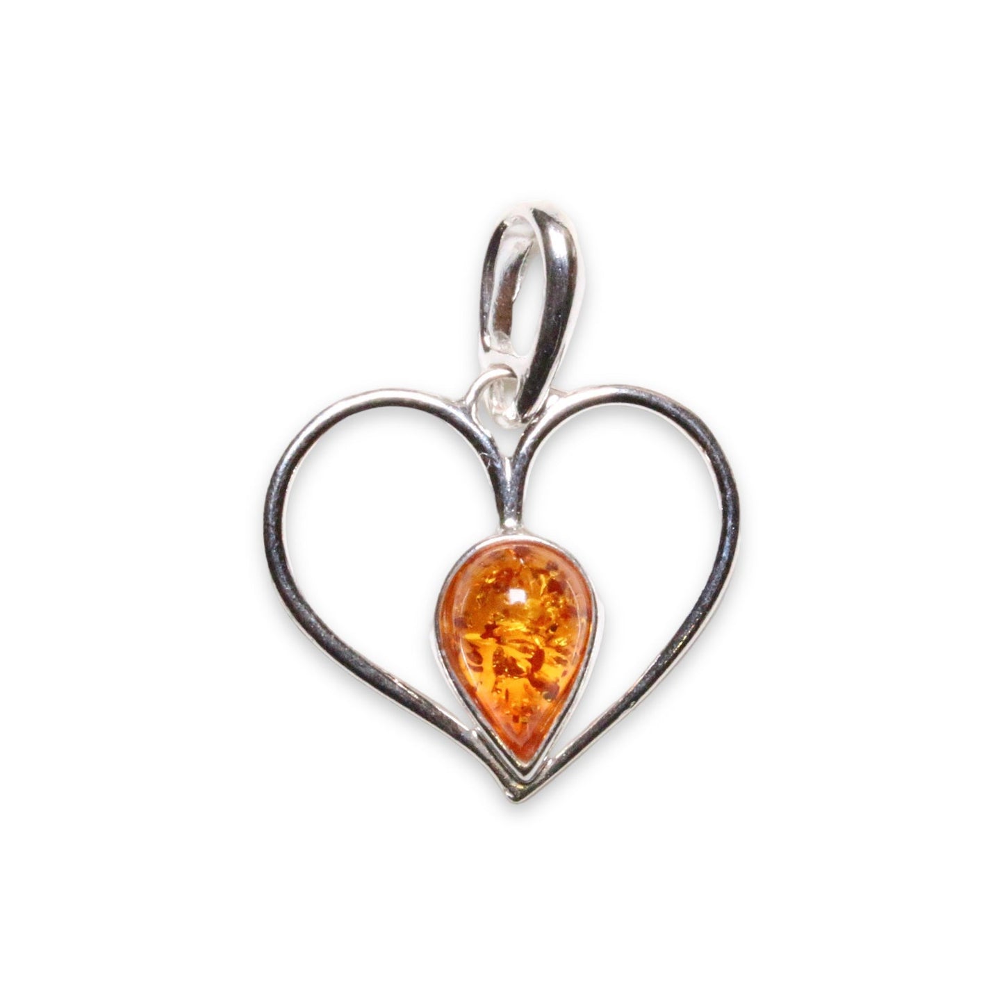 Pendentif ambre & argent forme Coeur #45 - Foliesbijoux