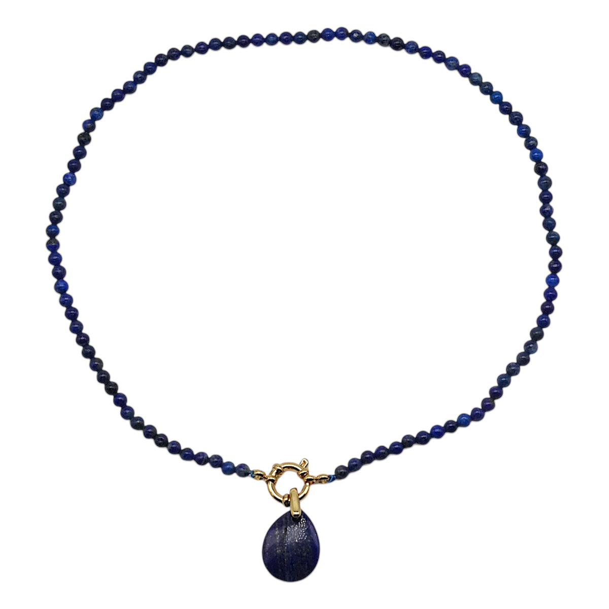 Collier 4 mm avec fermoir boué en acier inoxydable dorée avec pendentif goutte 15x20 mm (10 pierres disponibles) - Foliesbijoux