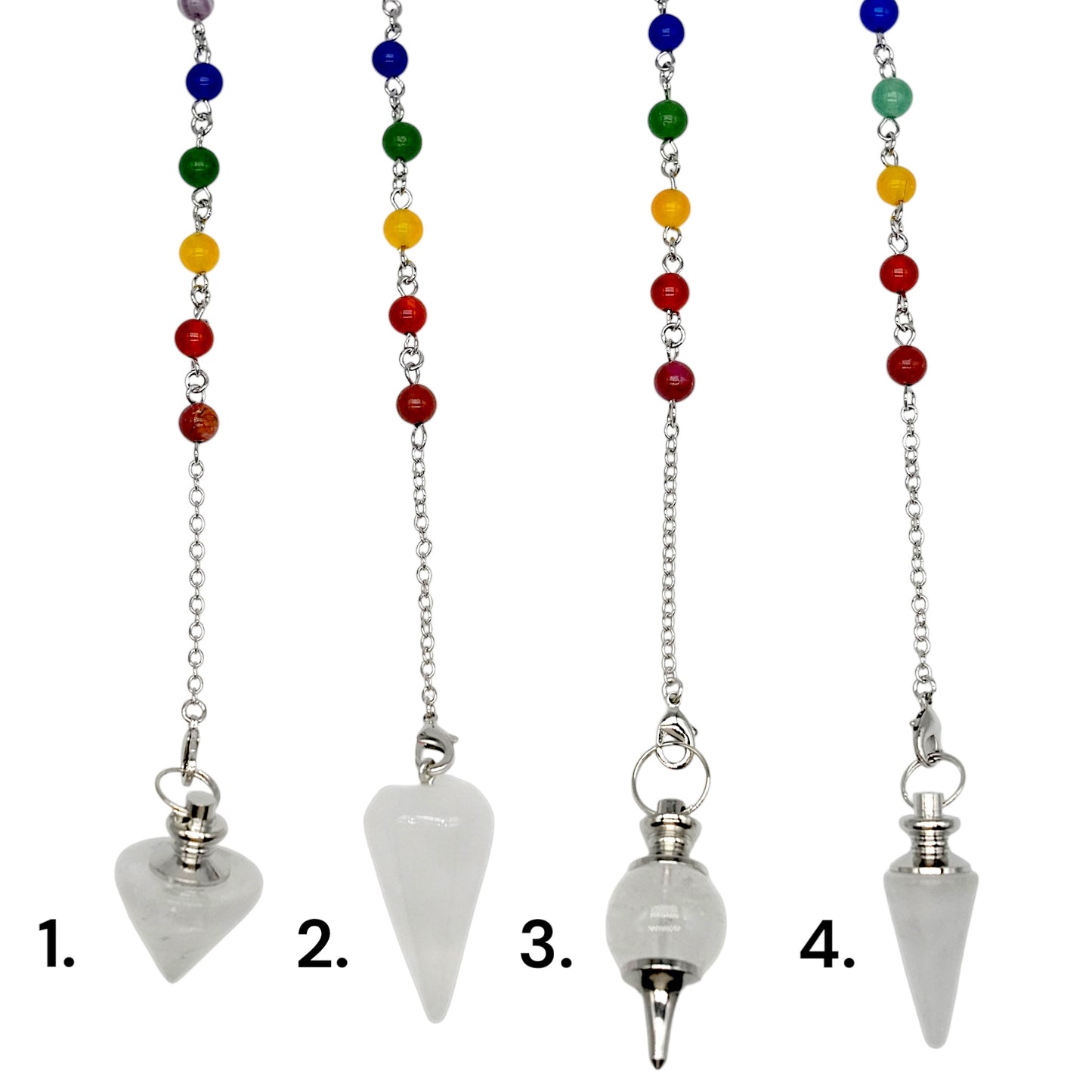 Pendule Cristal de roche avec chaine 7 chakras (4 formes disponible) - Foliesbijoux