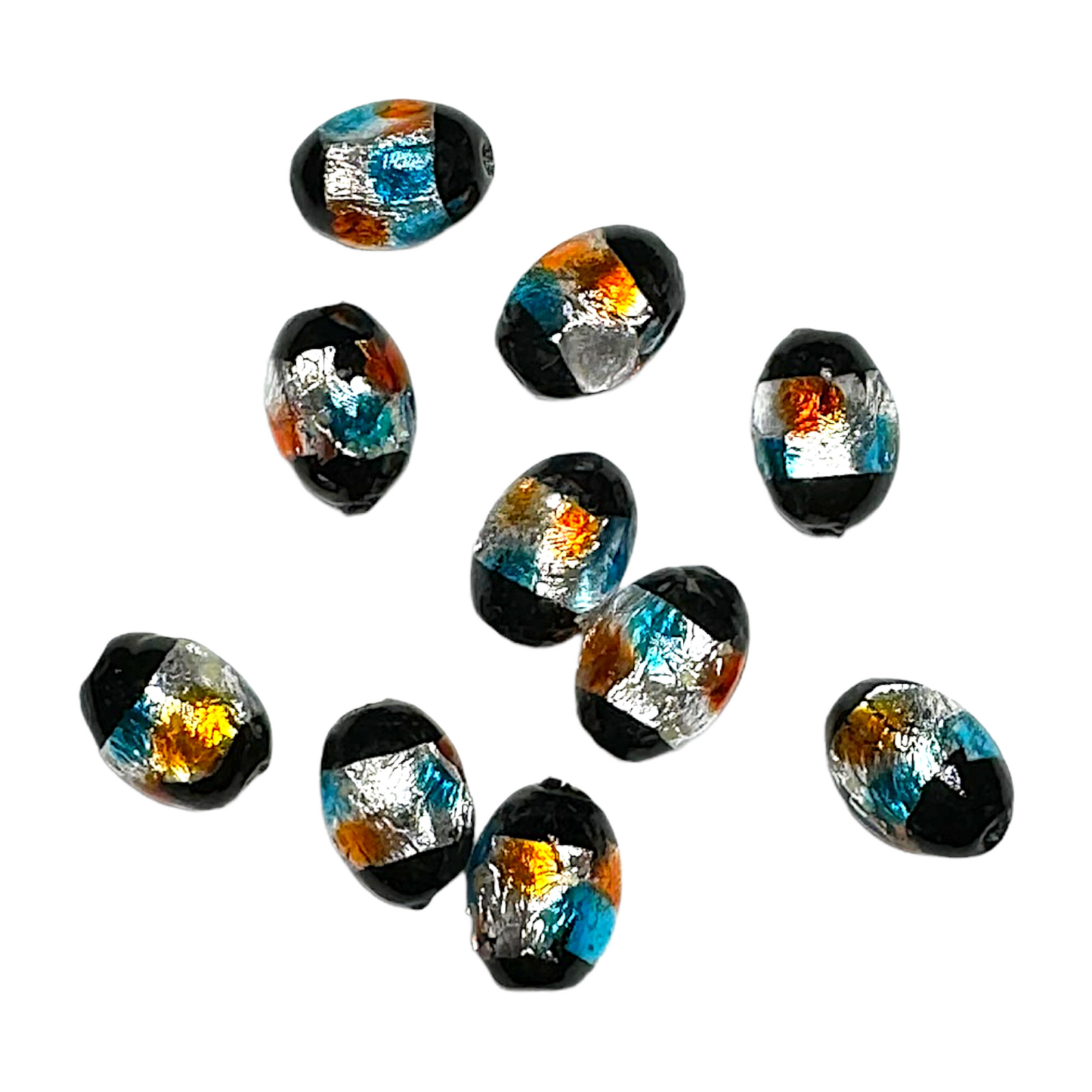 10 perles de verre phosphorescente ovale bleu orange blanc 10x8mm #29 - Foliesbijoux