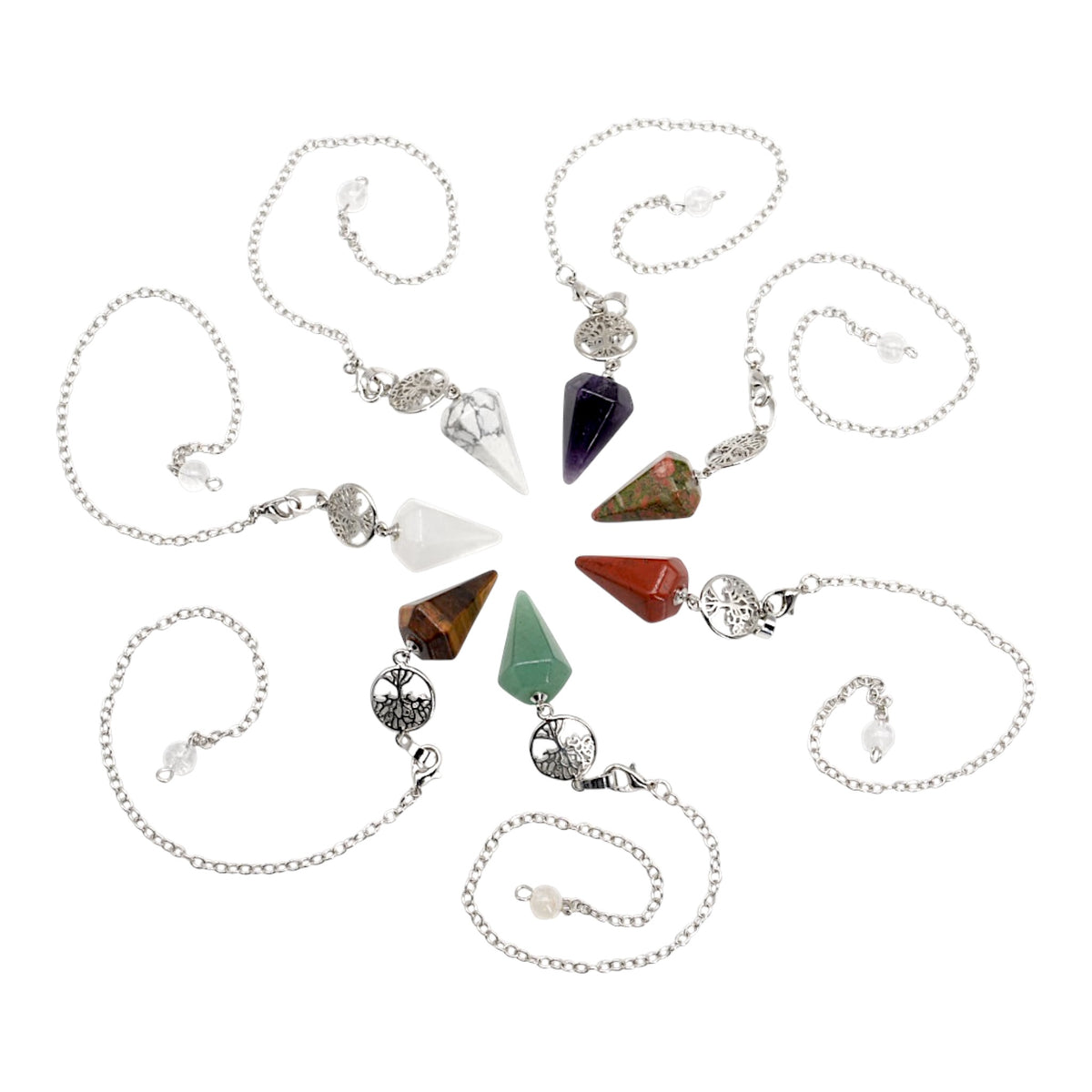 Pendule forme petit cone facetté avec arbre de vie (7 pierres disponible)