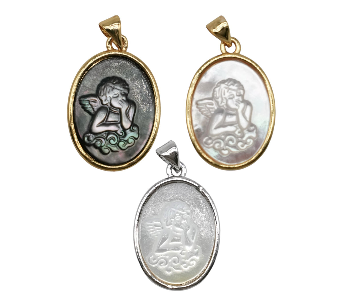 Pendentif petit ange nacre sculpté main orné - Foliesbijoux
