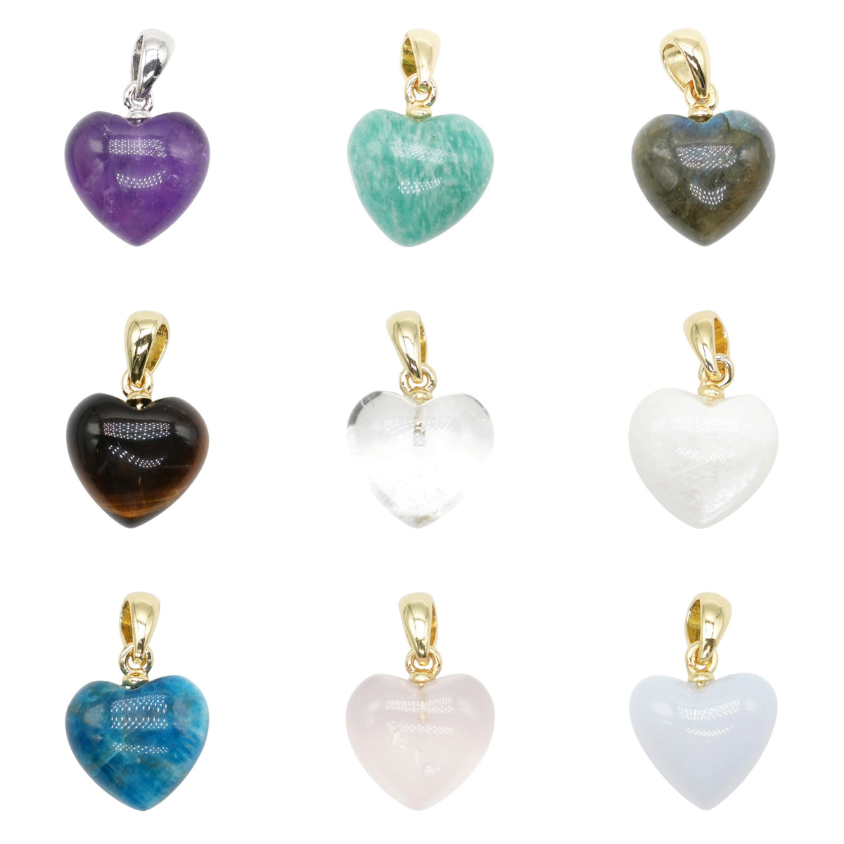 Pendentif coeur 15 mm (laiton doré ou argenté) (17 pierres disponible) RESTOCK NEW
