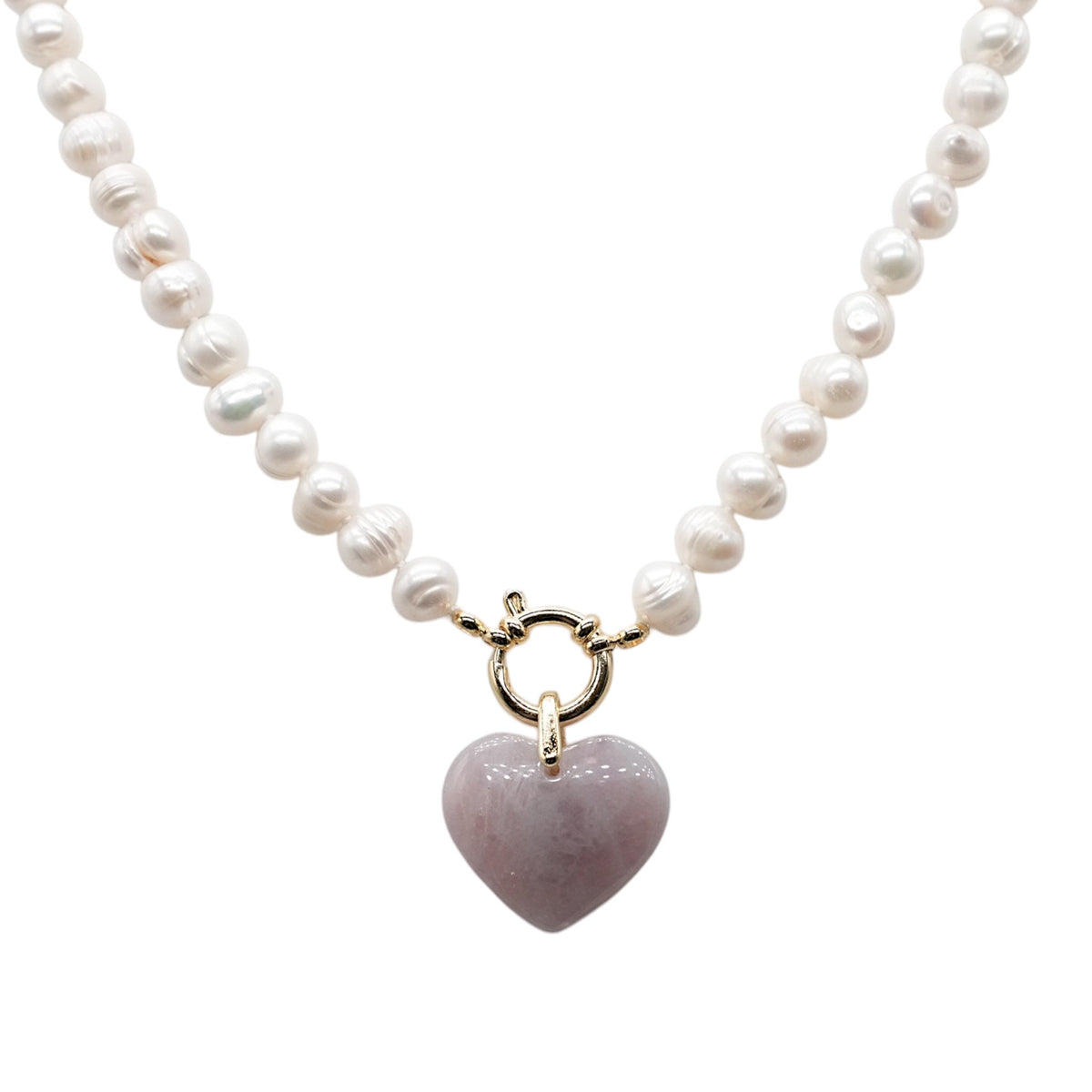Spécial St-Valentin - Collier perle d’eau douce 8-9 mm avec pendentif forme coeur (bélière doré) (20 pierres disponible) - Foliesbijoux