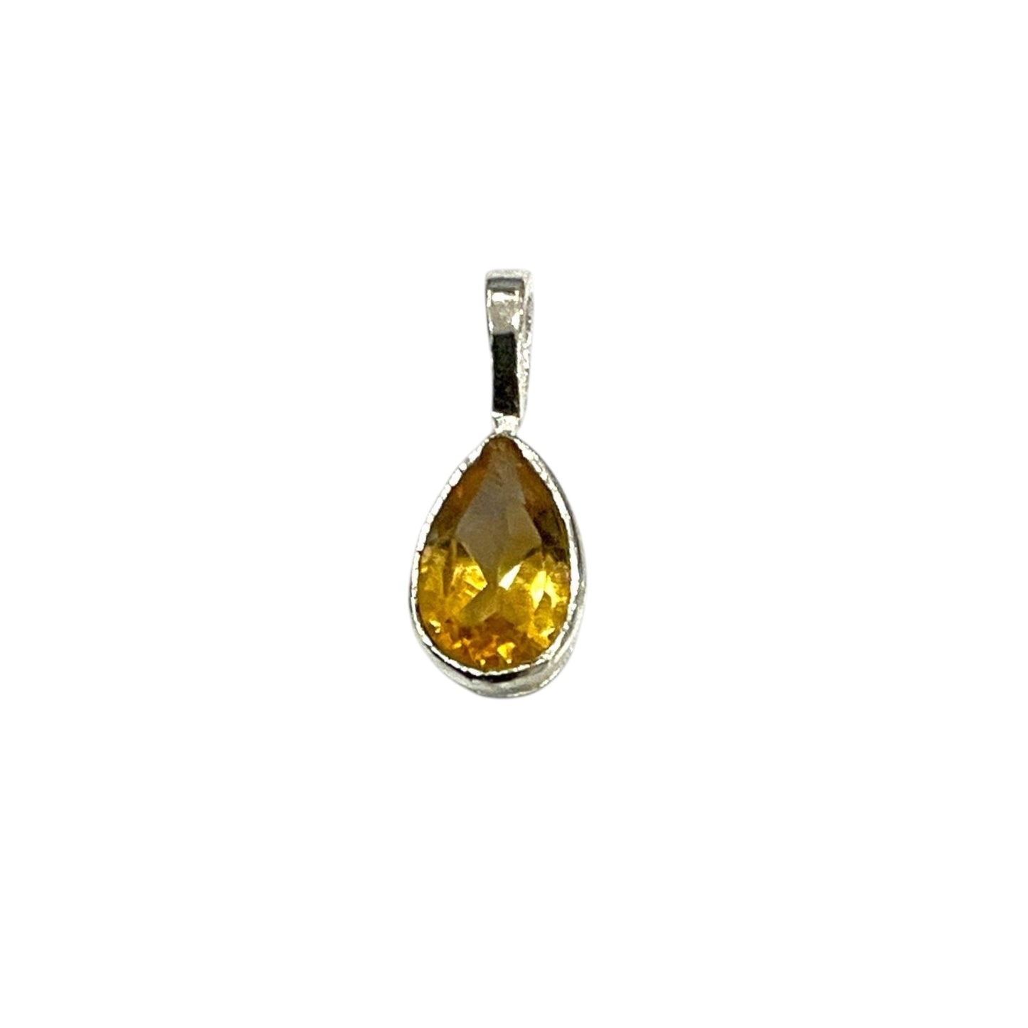 Pendentif argent 925 et citrine chauffée forme goutte rebord lisse - Foliesbijoux