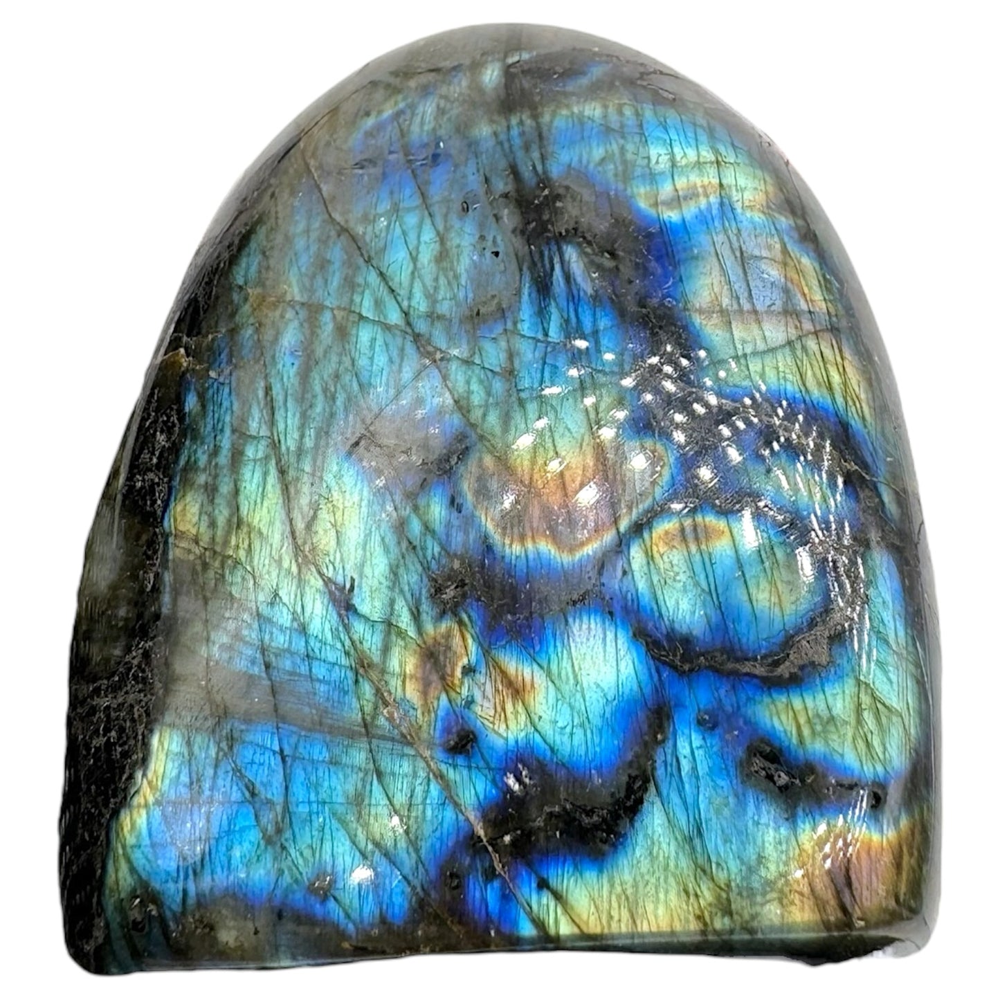 Labradorite flashy forme libre AA+ (Lot 99) 282g 6.5x3x8cm - Foliesbijoux