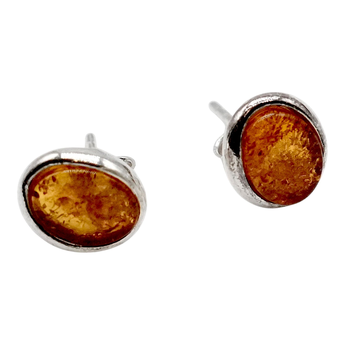 Boucle d'oreille ovale ambre & Argent 925 (#16) - Foliesbijoux