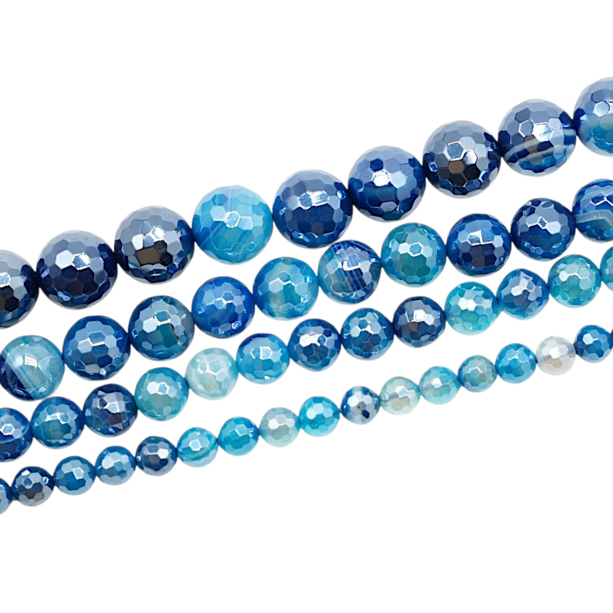 Fil de perles Agate facettée bleue ronde