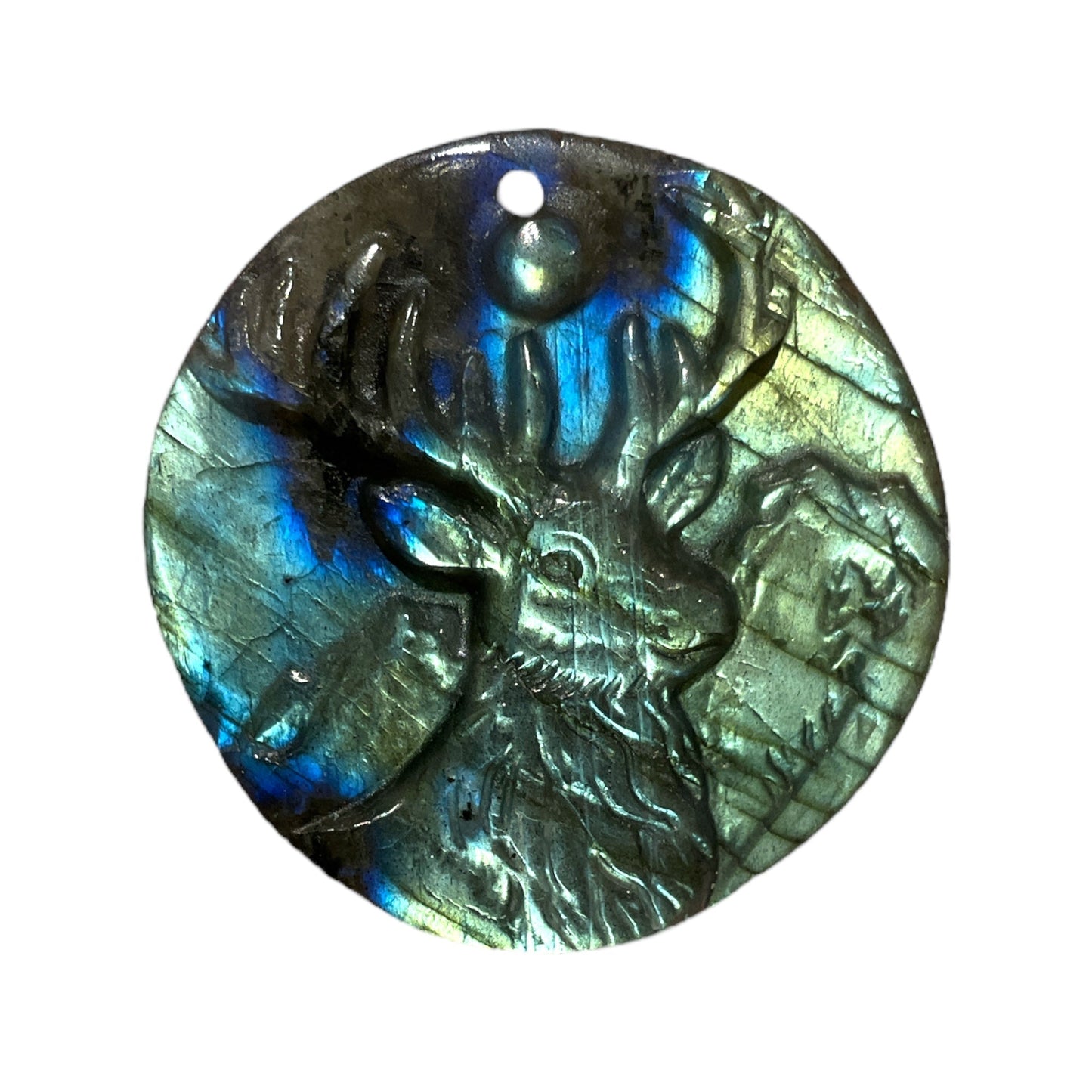 Pendentif plat Labradorite tête de cerf percé devant - Foliesbijoux