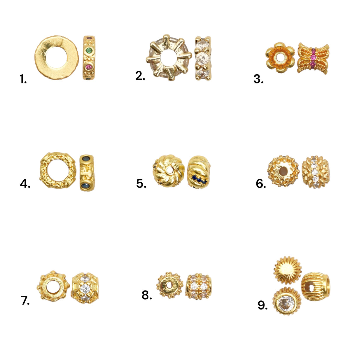Lot de 20 breloques intercalaire en laiton doré (17 modèles disponible) ACL-001 à ACL-017