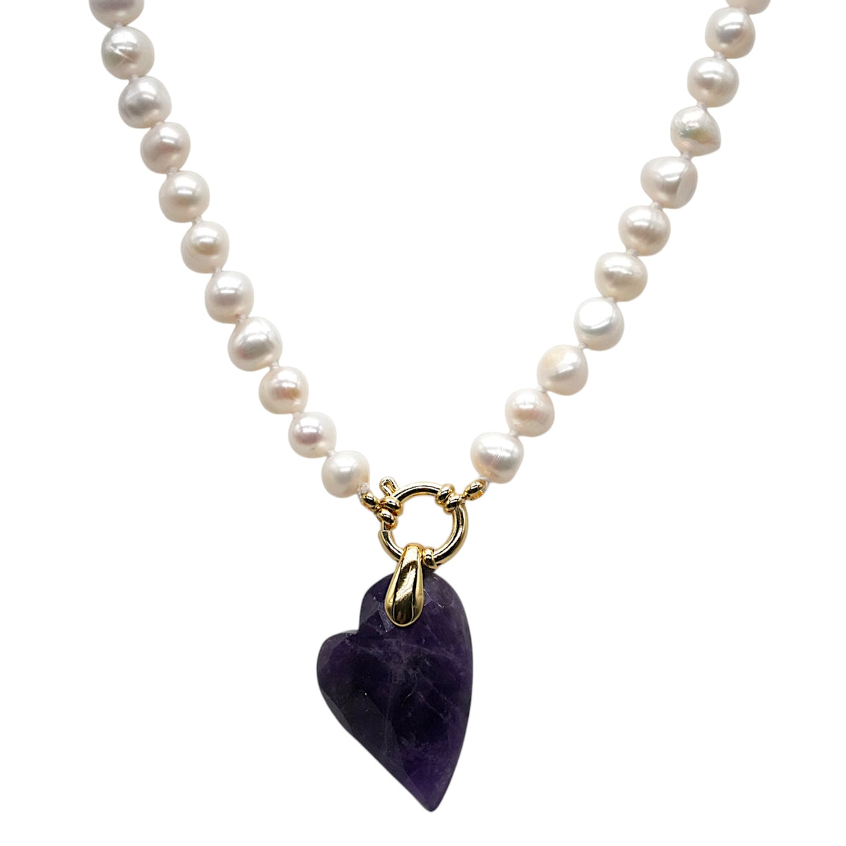 Collier pierre d’eau douce 8-9 mm avec pendentif forme cœur facetté (16 pierres différentes) - Foliesbijoux