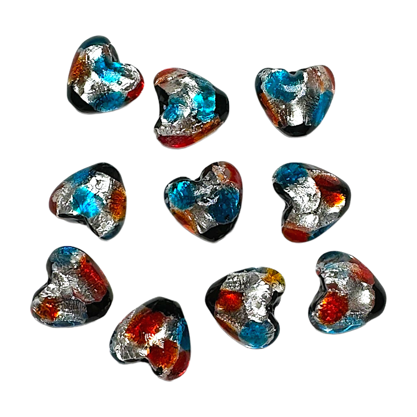 10 perles de verre phosphorescente coeur bleu claire et orange #32 - Foliesbijoux