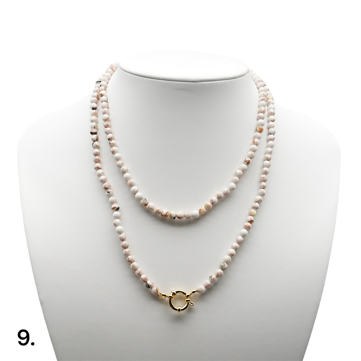 Collier sautoir 80 cm 4 mm avec fermoir boué en acier inoxydable dorée (16 pierres disponibles) - Foliesbijoux