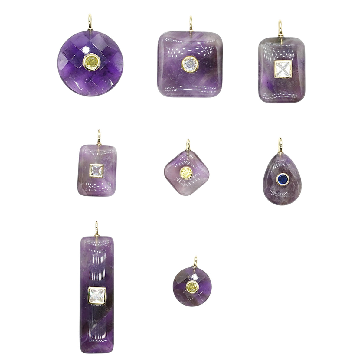 Pendentif en améthyste avec pierre Zircon couleur aléatoire (8 formes disponible)