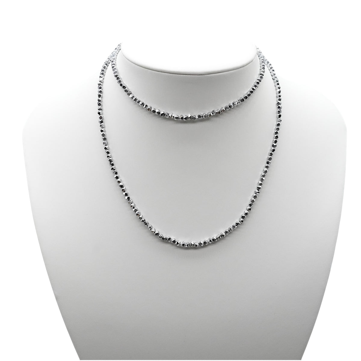 Collier sautoir 70 cm avec fermoir Hématite electroplaquée argenté 3 mm CHA-11 - Foliesbijoux