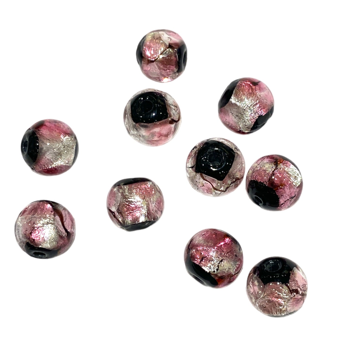 10 perles de verre phosphorescente rose noire #2 - Foliesbijoux