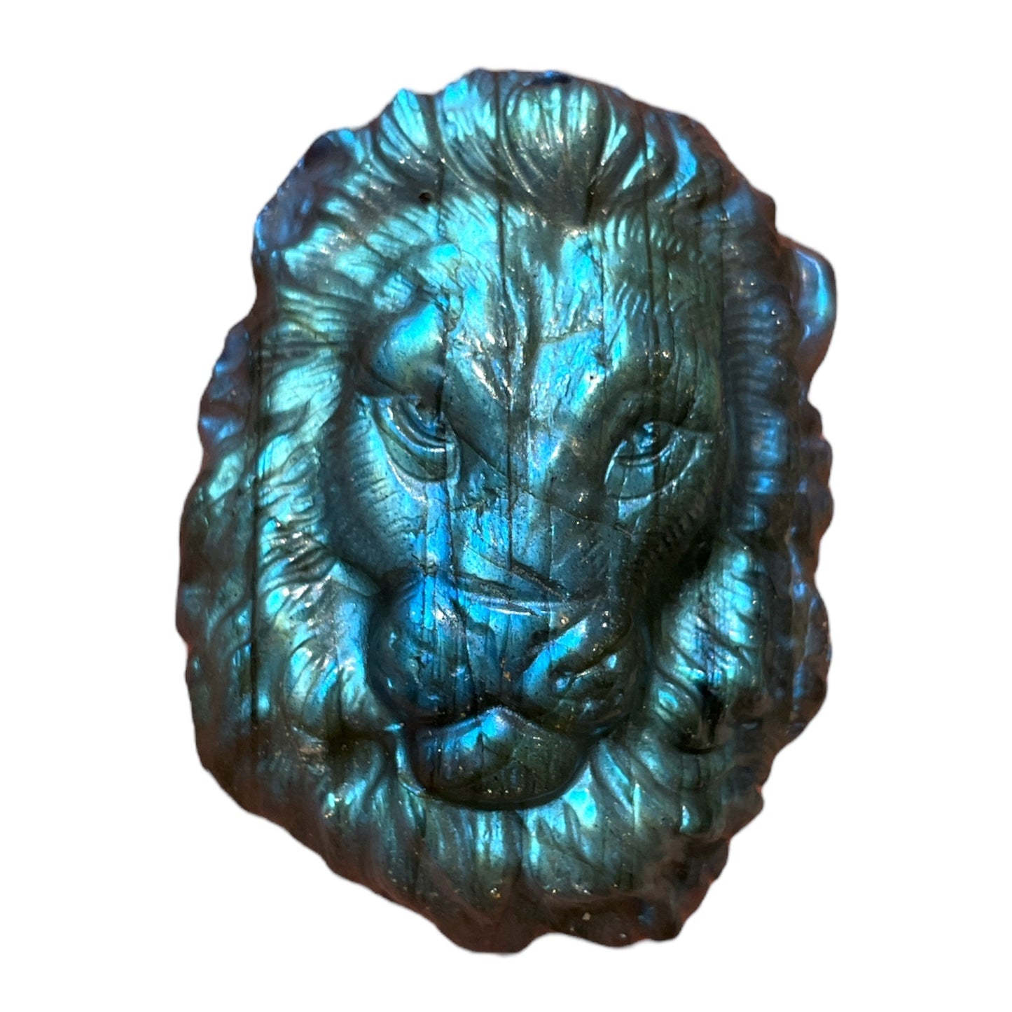 Pendentif plat Labradorite tête de lion percé devant - Foliesbijoux