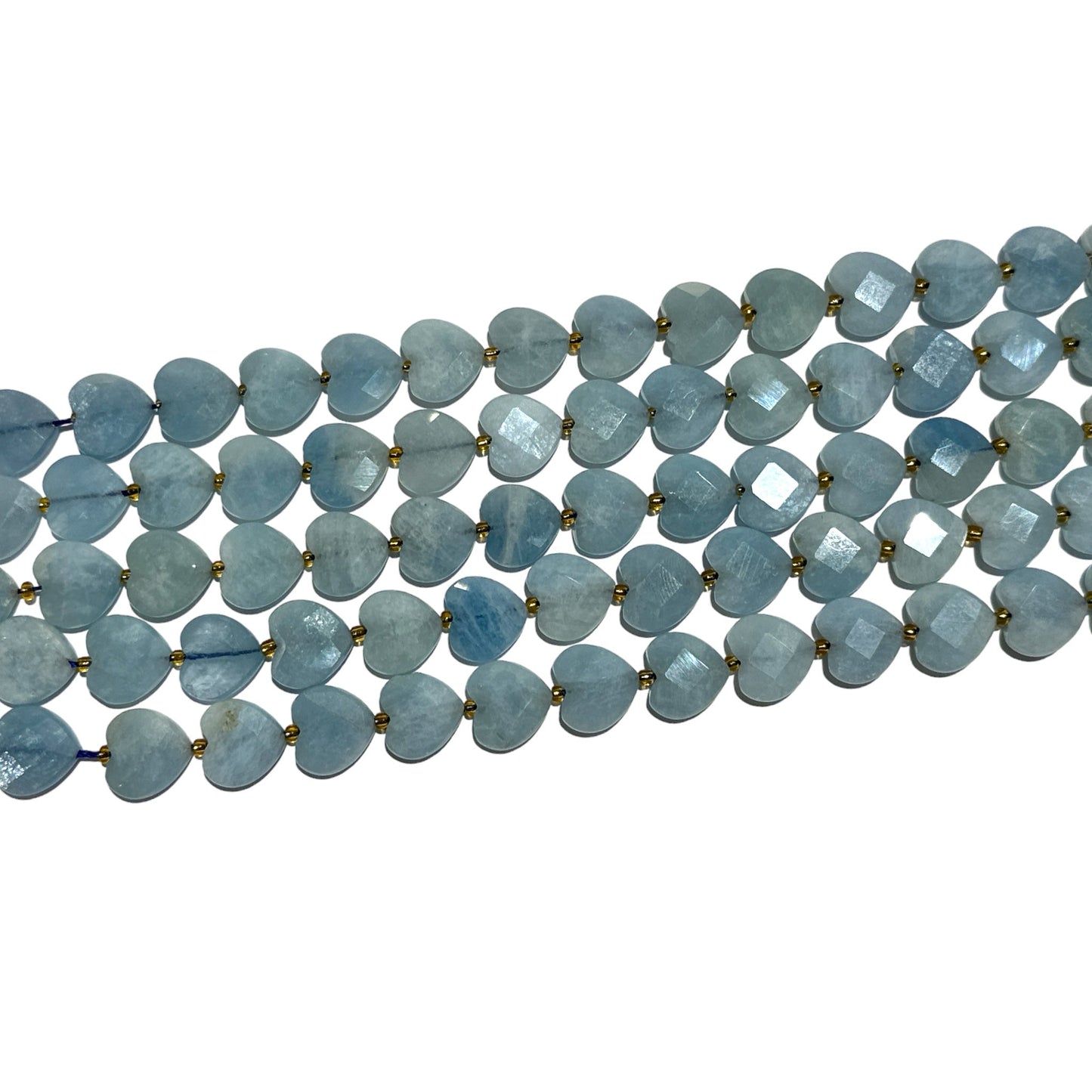 Fil de coeur facetté en aigue marine 12mm - Foliesbijoux