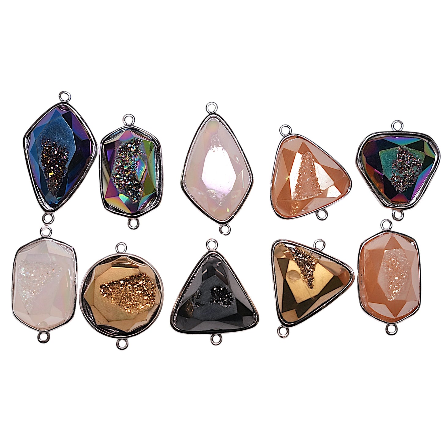 Lot de 10 connecteurs en cristal synthétique et laiton argenté aléatoire - Foliesbijoux