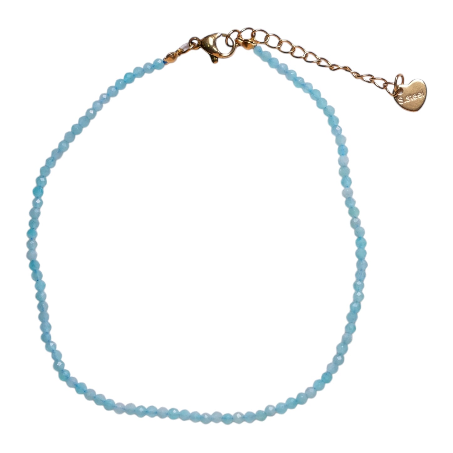 Bracelet/chaine de cheville Amazonite du Pérou perle facetté 2-3 mm avec fermoir acier inoxydable (référence 3) - Foliesbijoux