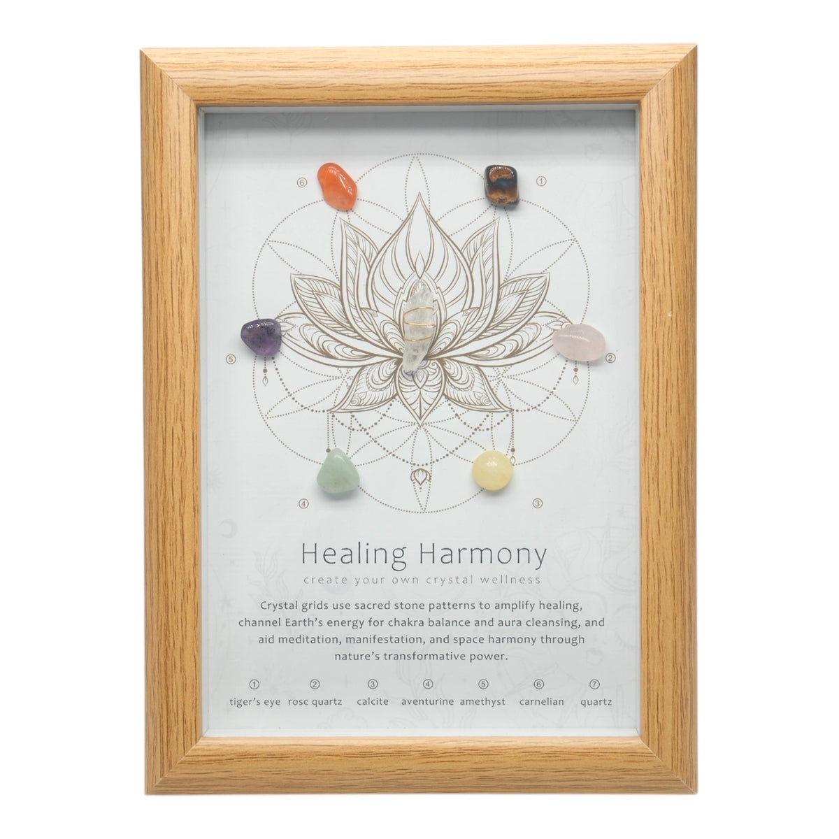 Cadre “Healing Harmony” – Grille de Cristaux & Bien-Être Énergétique 20,5x15.5 cm