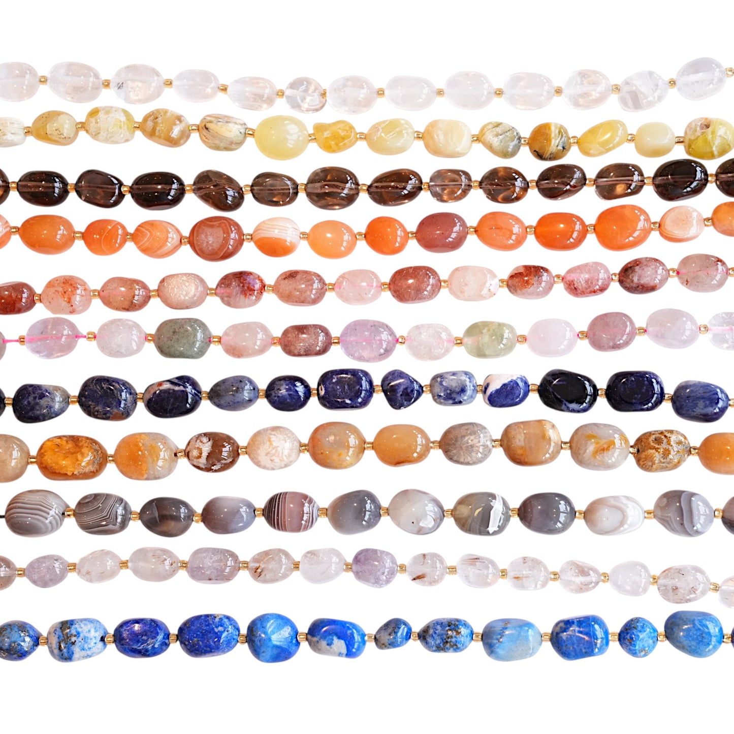 Fil de perle ovale 12x16 mm avec perles de rocaille (11 pierres disponible)