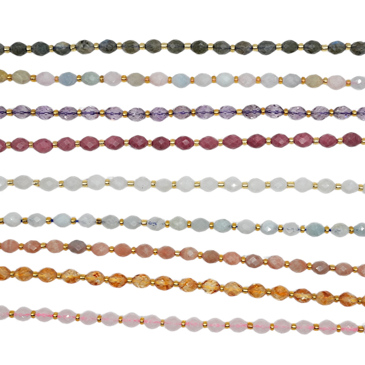 Fil de perles naturelle ovale facetté 6x8 mm (21 pierres naturelles)