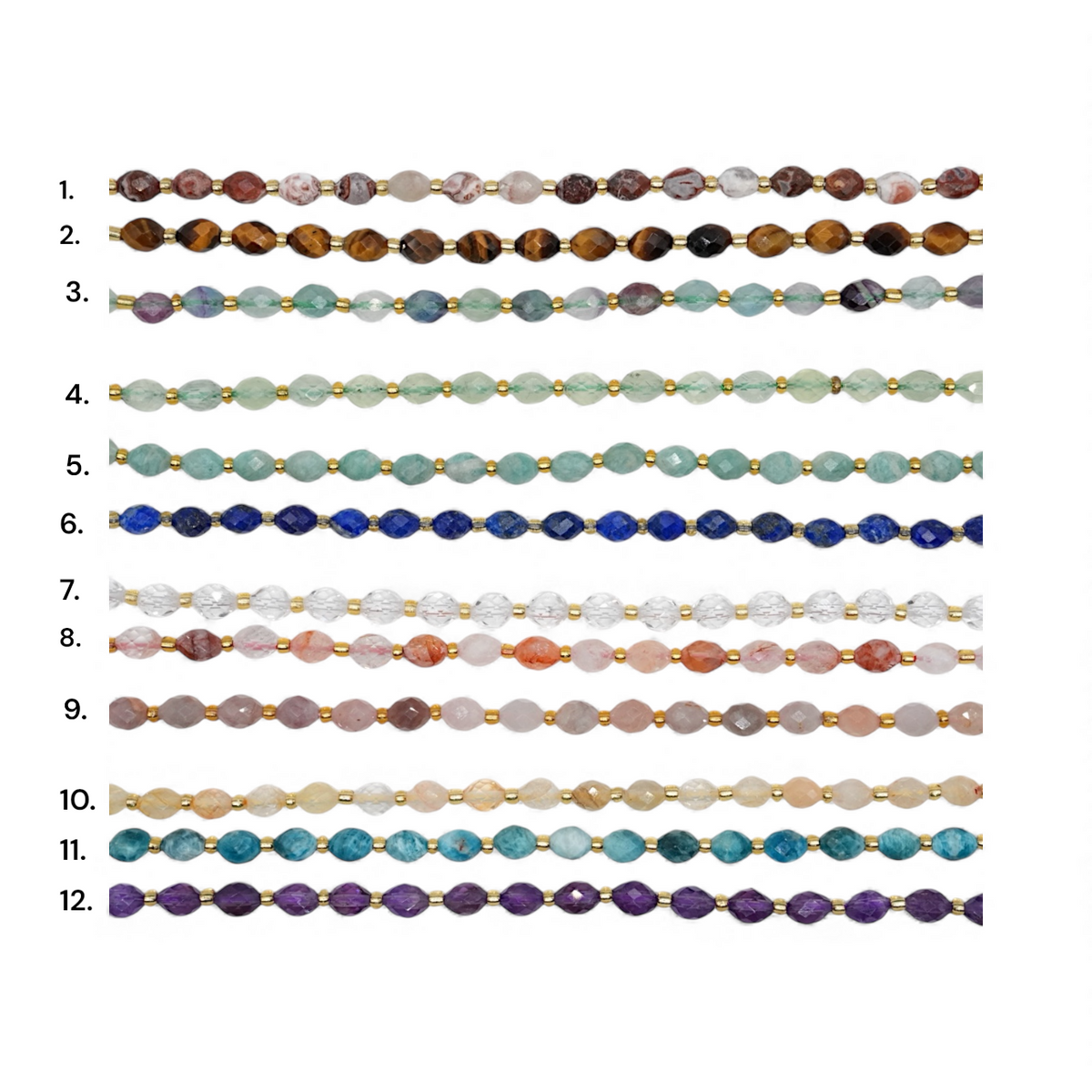 Fil de perles naturelle ovale facetté 6x8 mm (21 pierres naturelles)