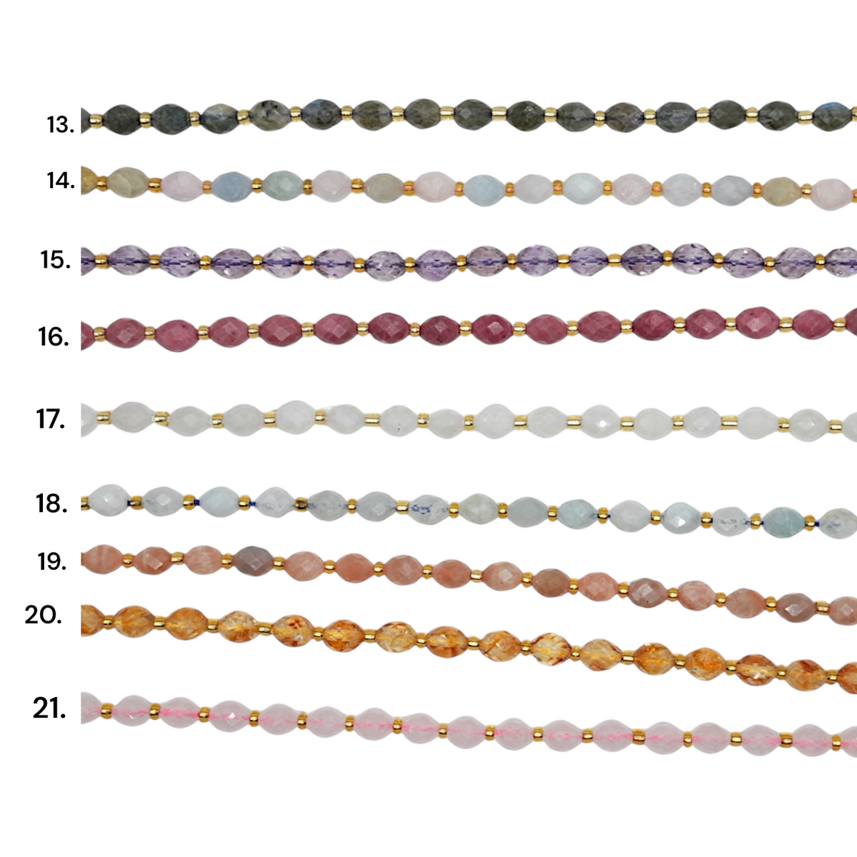 Fil de perles naturelle ovale facetté 6x8 mm (21 pierres naturelles)