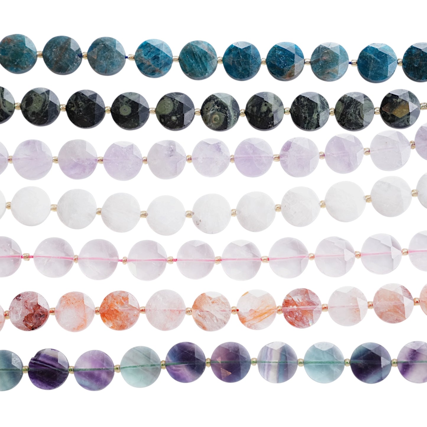 Fil de perles rondes facettés 15 mm (9 pierres disponible)