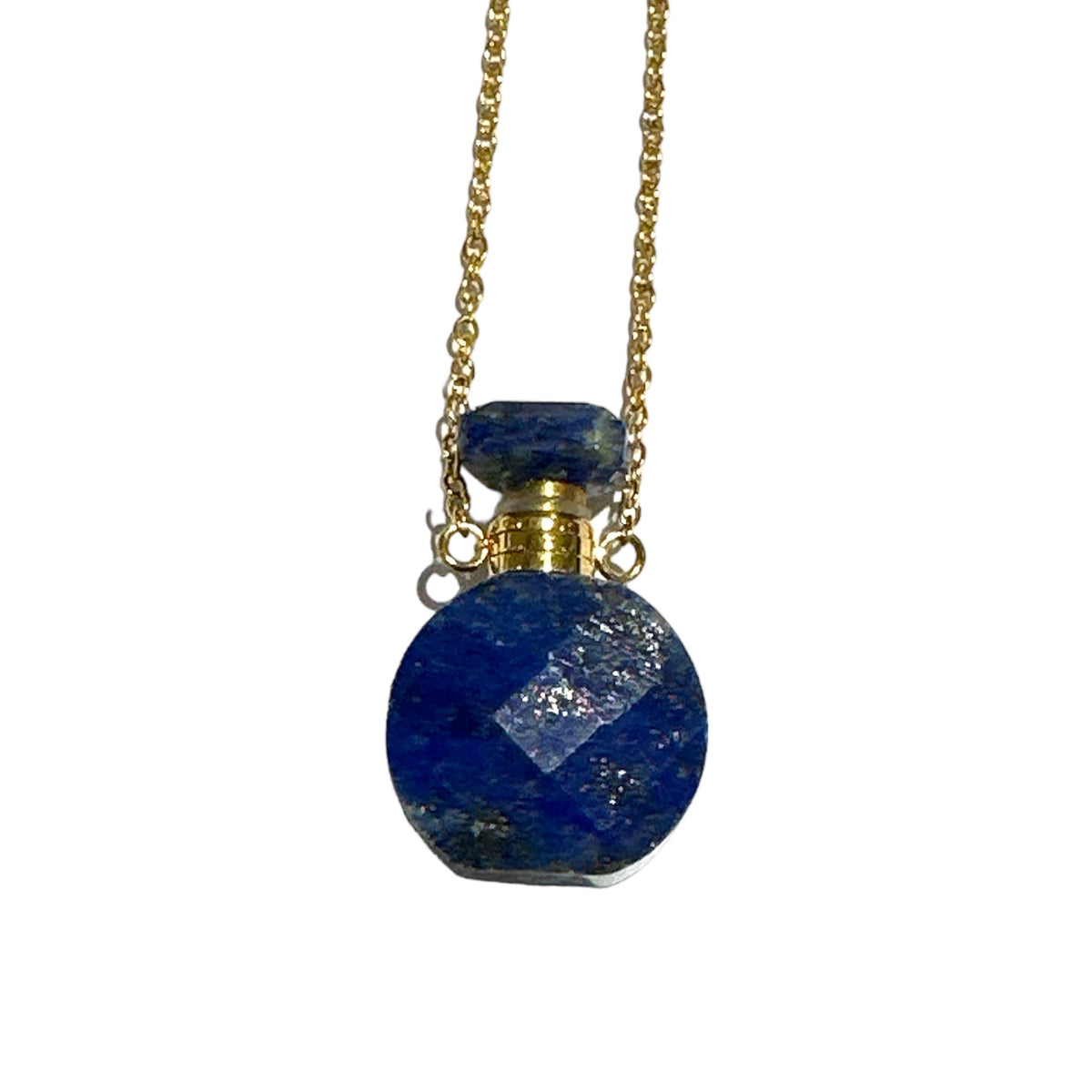 Collier fiole en lapis forme ronde pour huile essentielle/parfum - Foliesbijoux