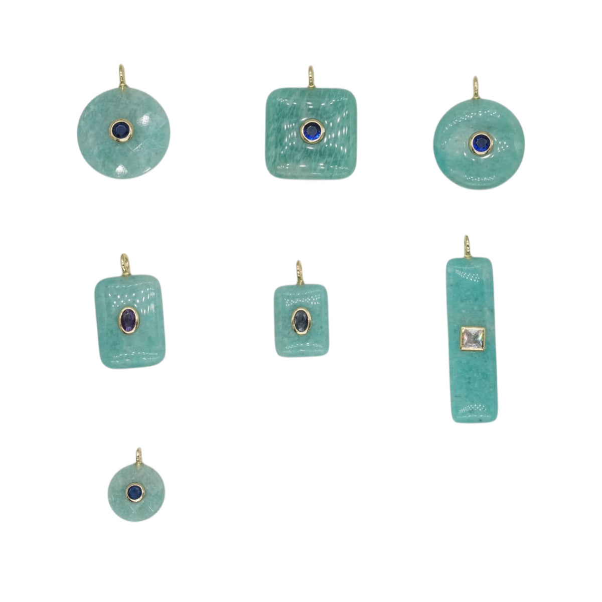 Pendentif en amazonite du Pérou avec pierre Zircon couleur aléatoire (7 formes disponible)